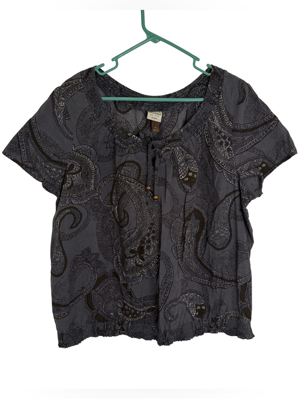 3/$20 Sonoma Gray Paisley Short Sleeve Peasant Top Size 1X